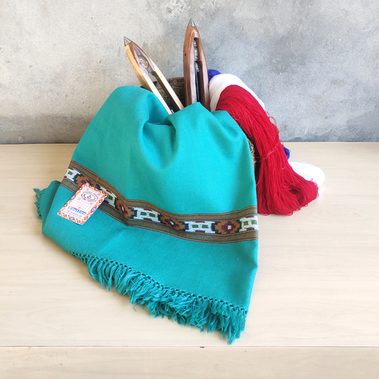 Women's Hand Woven Polywool Kullu Shawl (Peacock)