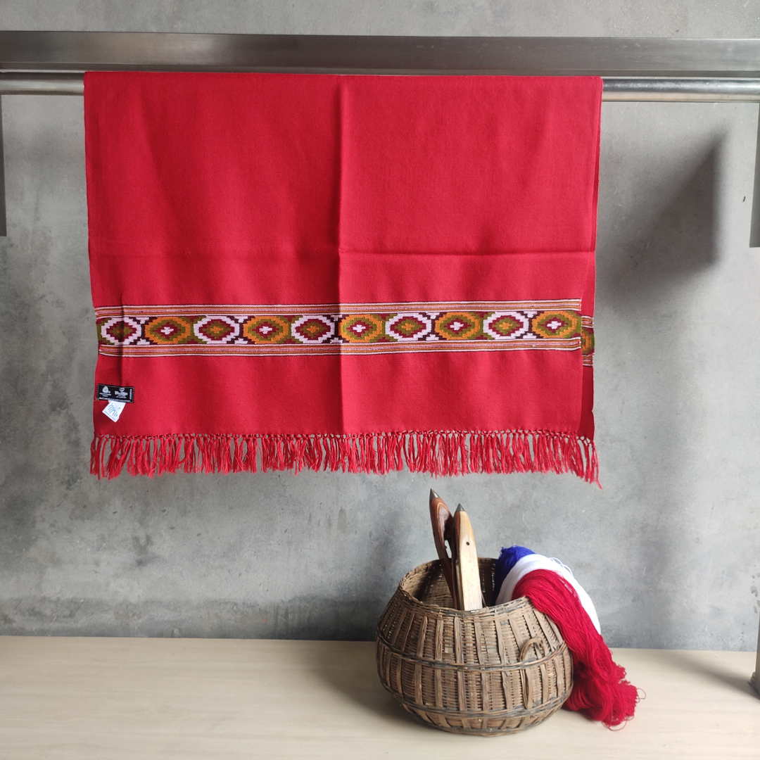 Women's Hand Woven Polywool Kullu Stole (Red)- Kullu pattern