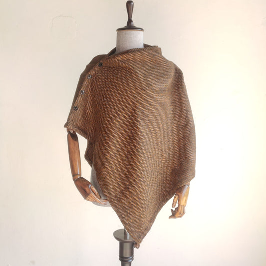 Herringbone Woolen Cape for Women (Black+ Mustard)