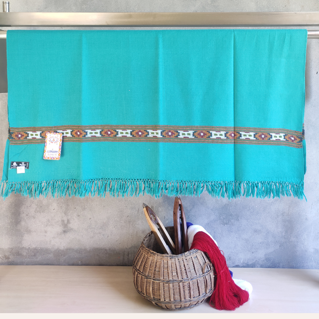 Women's Hand Woven Polywool Kullu Shawl (Peacock)