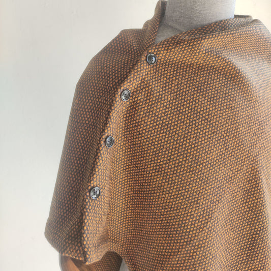 Herringbone Woolen Cape for Women (Black+ Mustard)