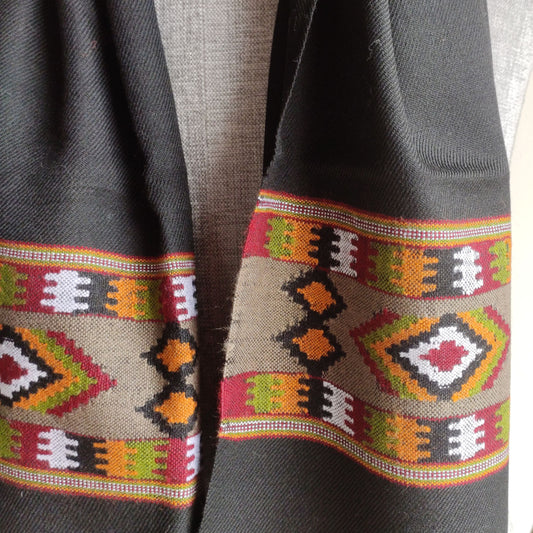Hand Woven Pure Merino Wool Kullu Stole- Black