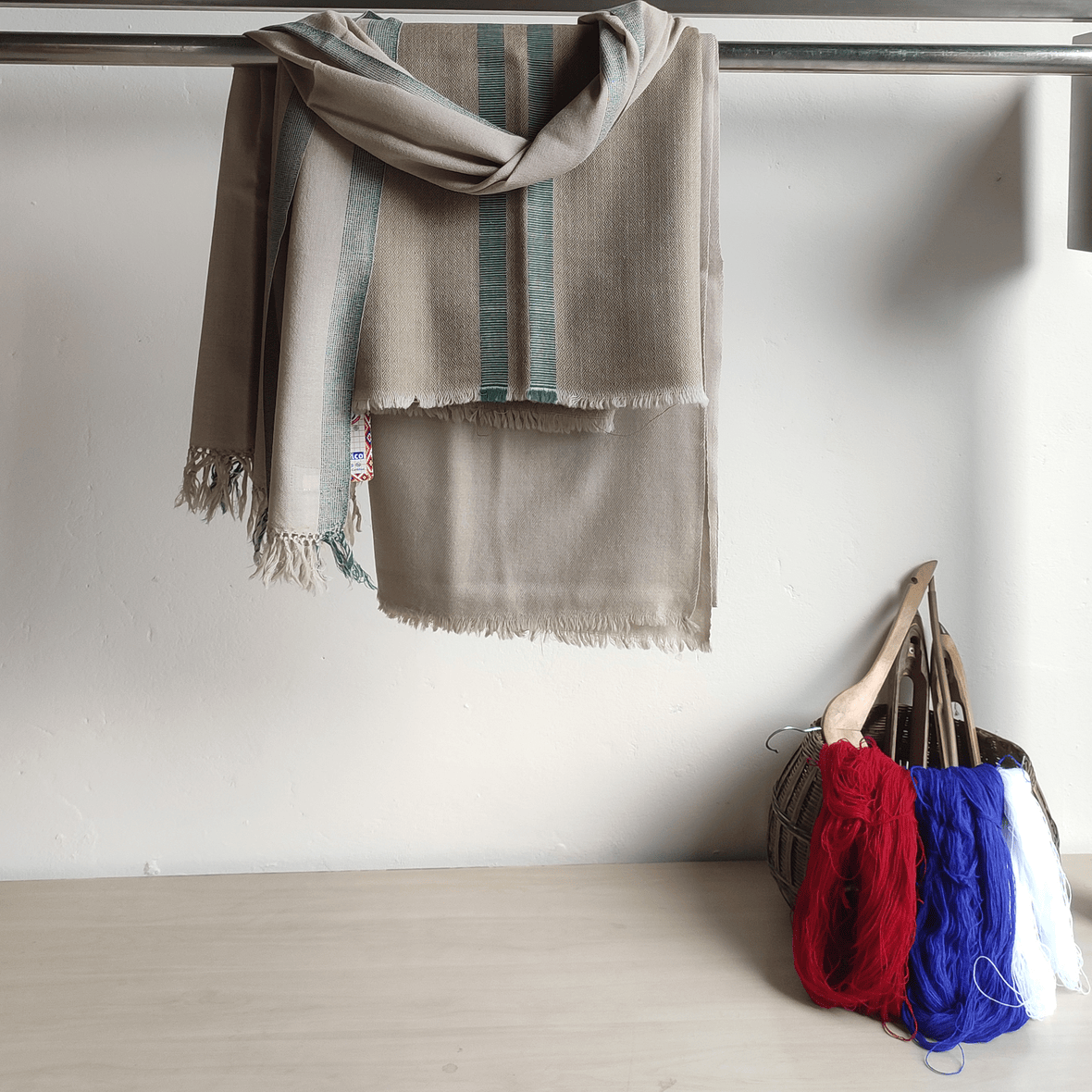 Handloom Ladies Woolen Suit with Stole - Beige
