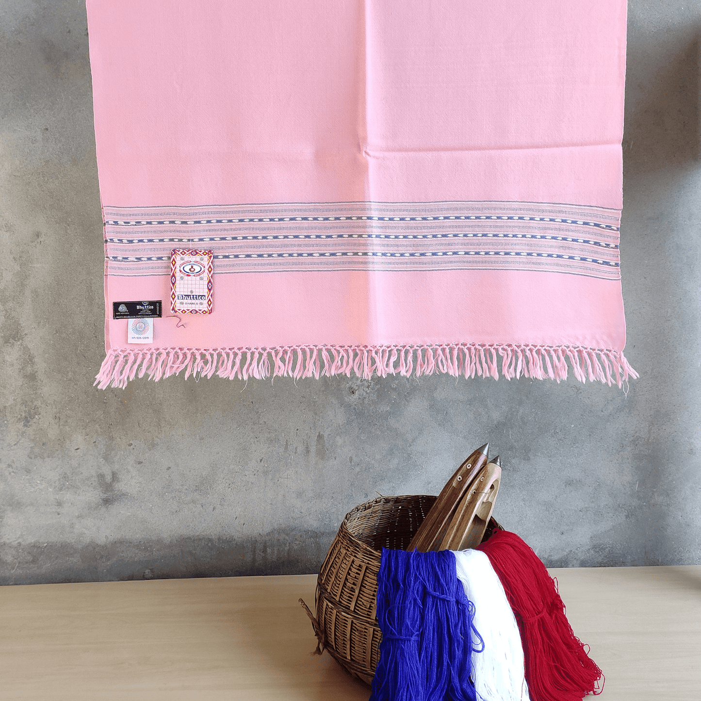Hand Woven Pure Merino Wool Kullu Stole-(450-3) Pink