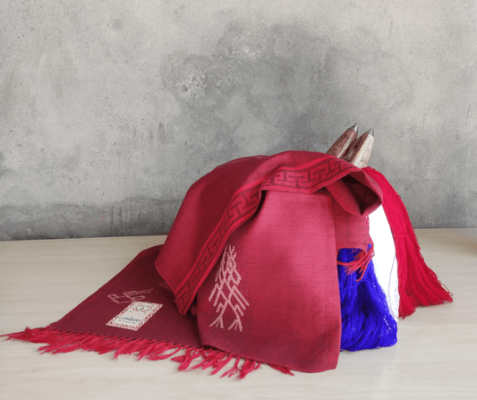 Hand Woven Pure Merino Wool Kullu Shawl (GULABI 011) Maroon