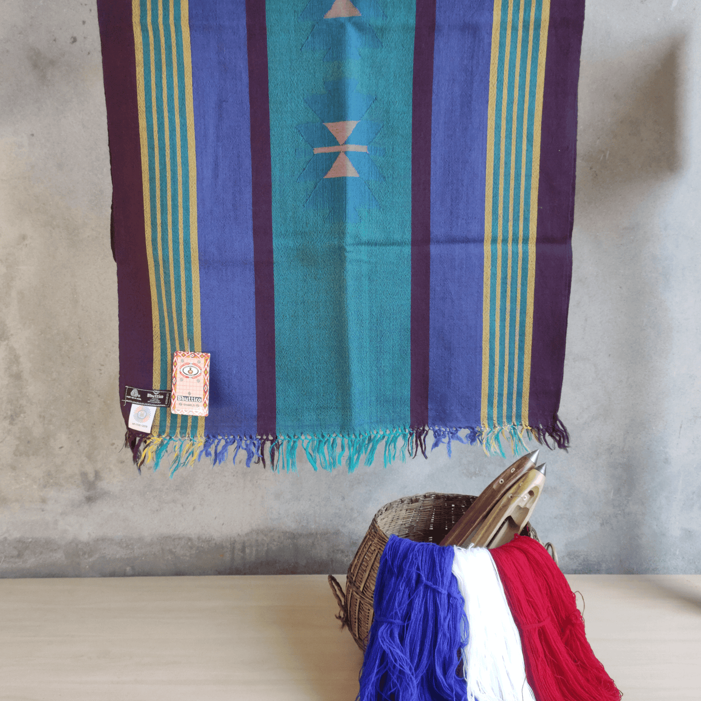 Hand Woven Pure Merino Wool Kullu Stole - (Wandering Strokes B01)