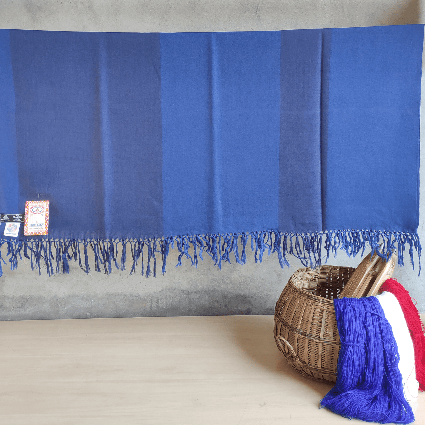 Hand Woven Pure Merino Wool Kullu Shawl - (Kaza 017) Blue