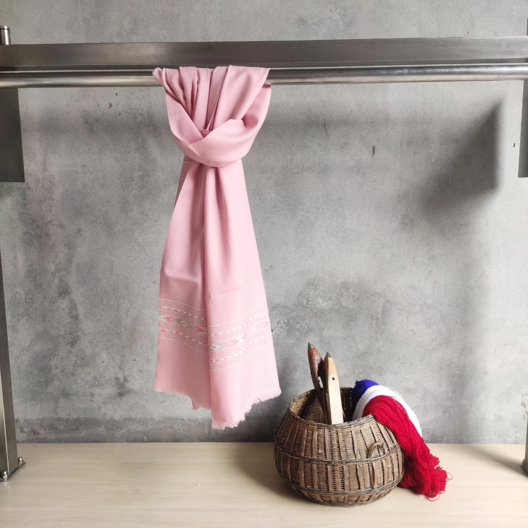 Women's Hand Woven Pure Wool Kullu Stole (Rose Pink)