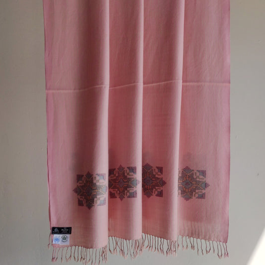 Hand Woven Pure Merino Wool Kullu Shawl-Pink