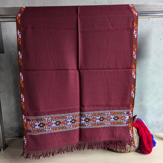 Hand Woven Pure Merino Wool Kullu Stole- maroon_01