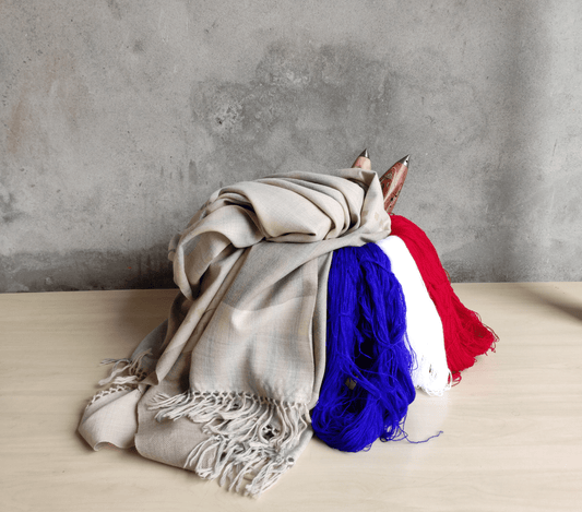 Hand Woven Pure Merino Wool Kullu Shawl (BEAS 13) FAWN