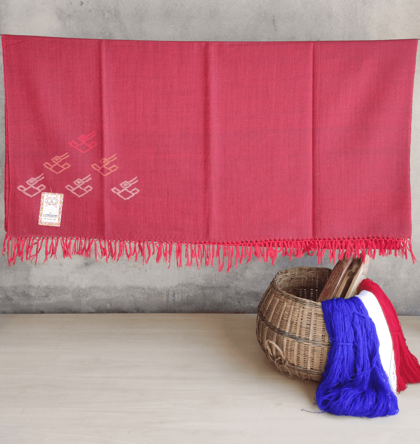Hand Woven Pure Merino Wool Kullu Shawl (GULABI 011) Maroon