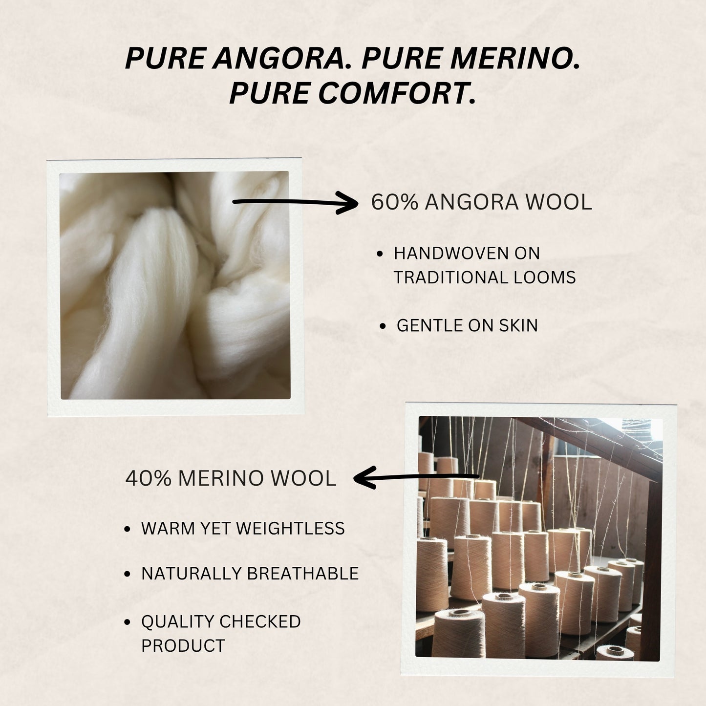 Handwoven Angora+Wool Shawl Fawn