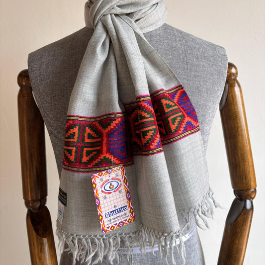 Hand Woven Pure Merino Wool Muffler Grey