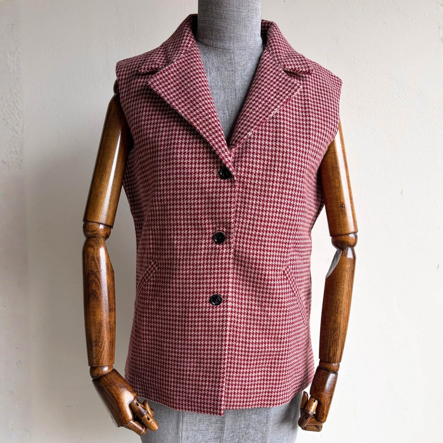 Women’s Merino Wool Nehru Jacket – Maroon Checked
