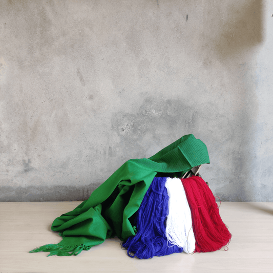 Hand Woven Pure Merino Wool Kullu Stole-(MANGLA 014) Green