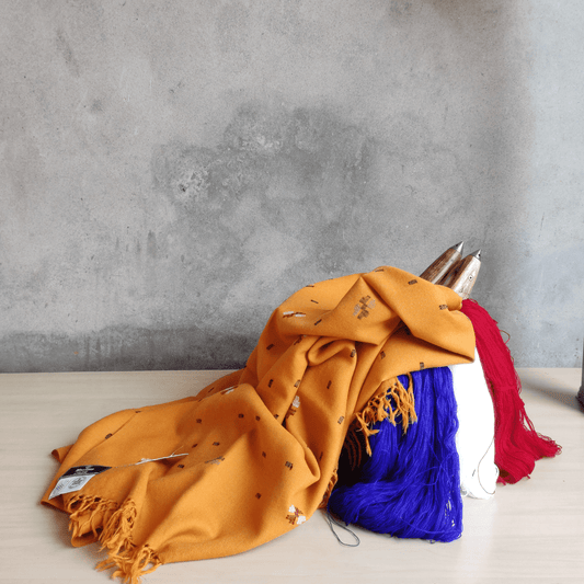 Hand Woven Pure Merino Wool Kullu Shawl- (16) Mustard