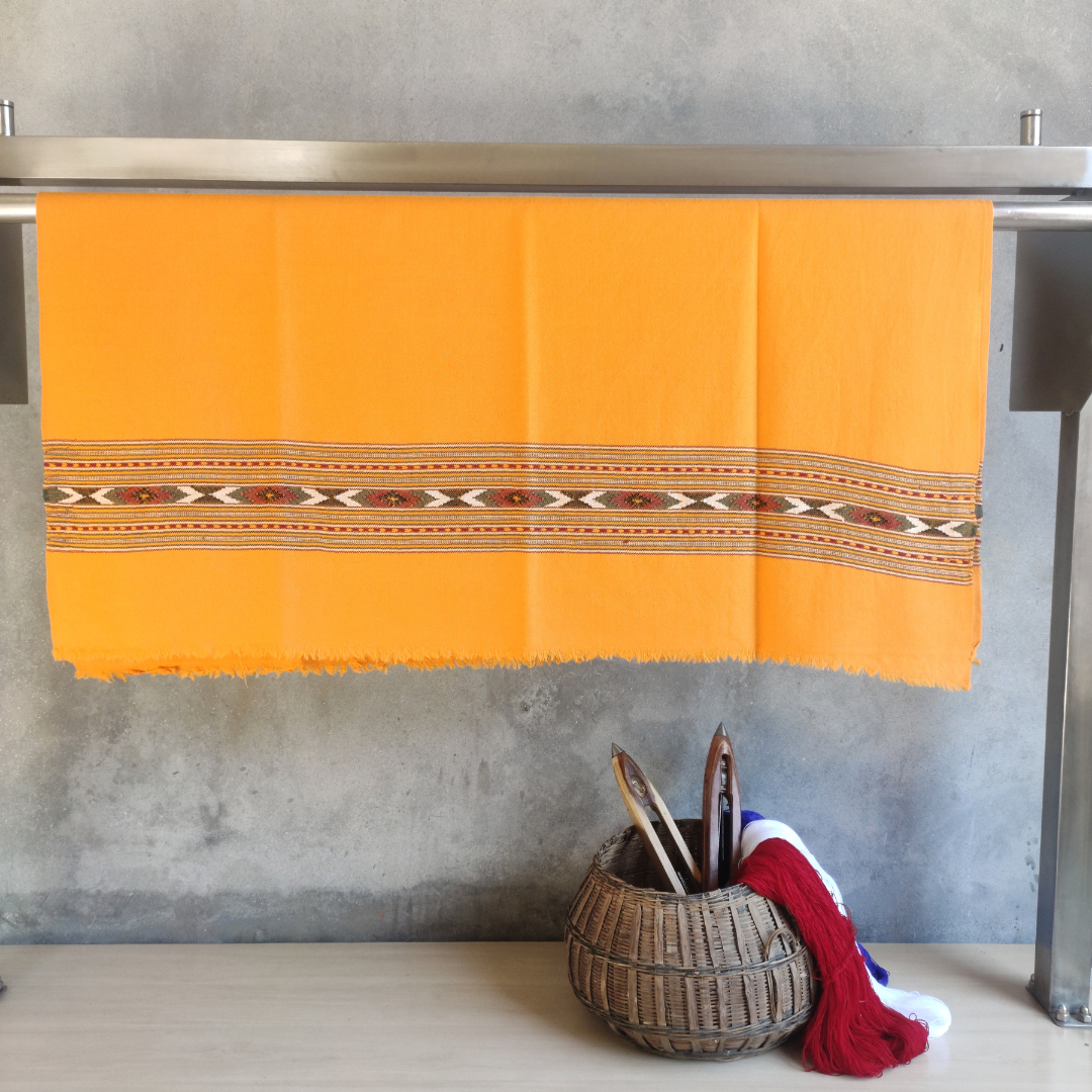 Women's Hand Woven Wool Kullu Shawl- Mustard