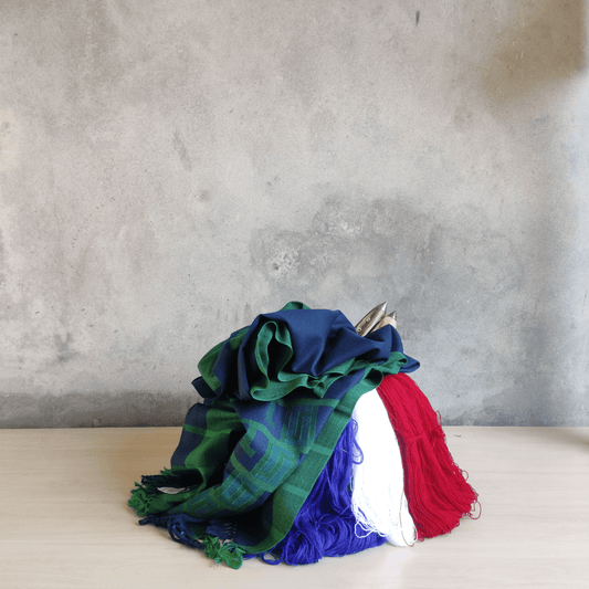 Hand Woven Pure Merino Wool Kullu Stole-(UPLAND HUES BO-06) Green