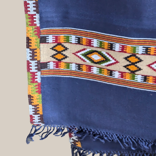 Hand Woven Pure Merino Wool Kullu Stole- Navy blue