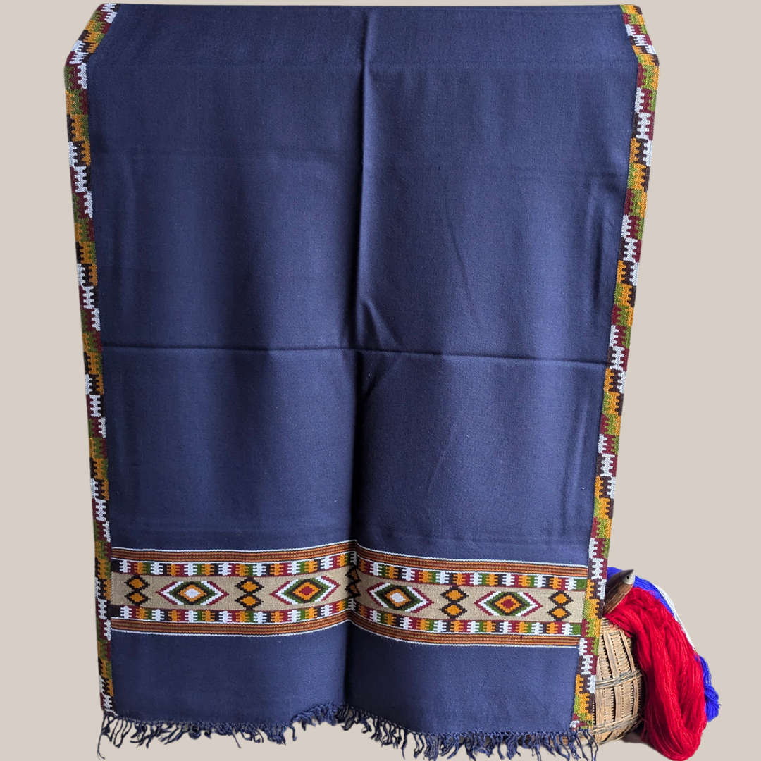 Hand Woven Pure Merino Wool Kullu Stole- Navy blue