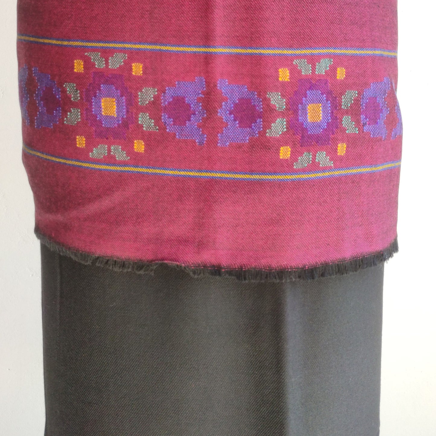 maroon wollen suit for women with embroidered pattern