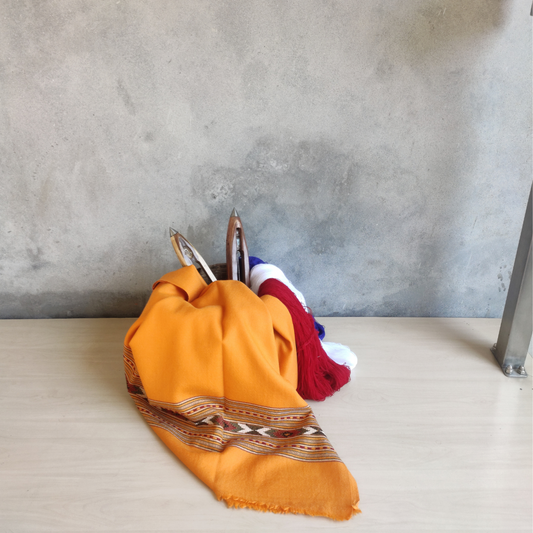 Women's Hand Woven Wool Kullu Shawl- Mustard