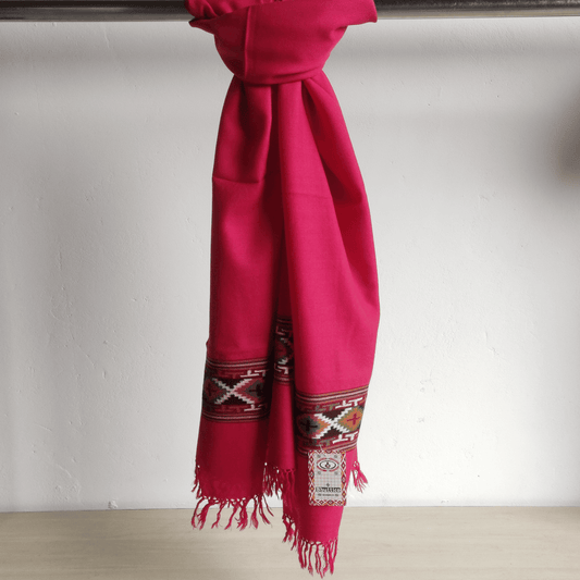 Hand Woven Pure Merino Wool Kullu Stole- carrot red_01