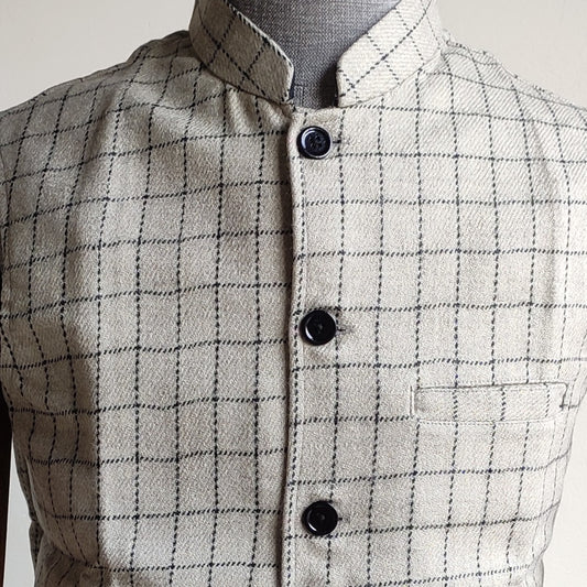 Men's Grey Check Woolen Nehru Jacket
