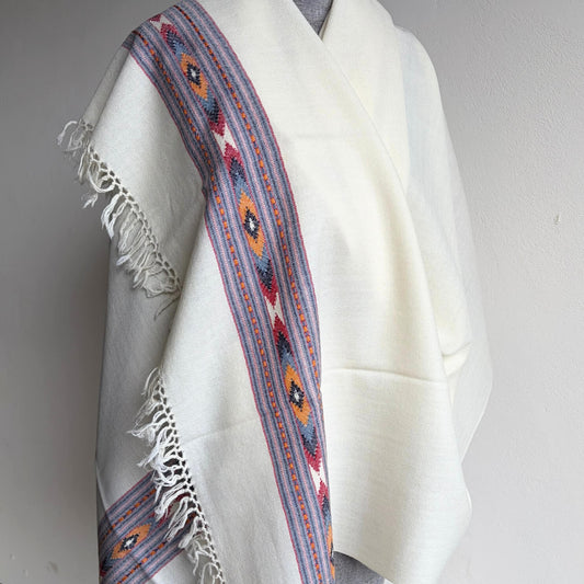 Pure Merino Wool Kullu Shawl White | Handwoven