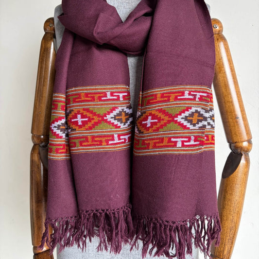 Merino Wool Traditional Kullu Patti Stole – Coffee