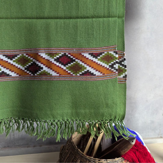 Hand Woven Pure Merino Wool Kullu Stole- green_01