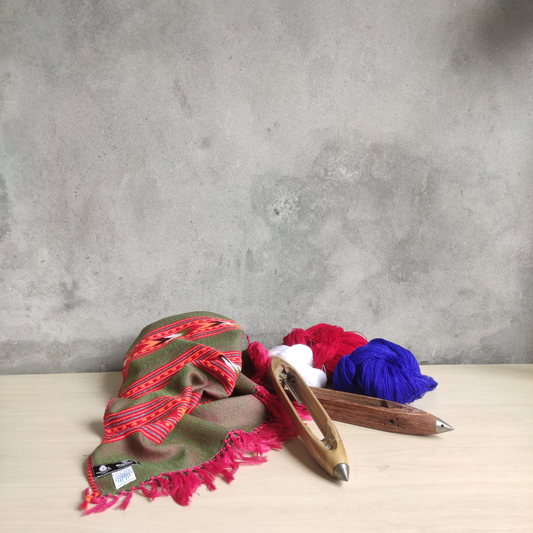 Women's Hand Woven Polywool Kullu Stole (Pink+Green)- Kullu pattern