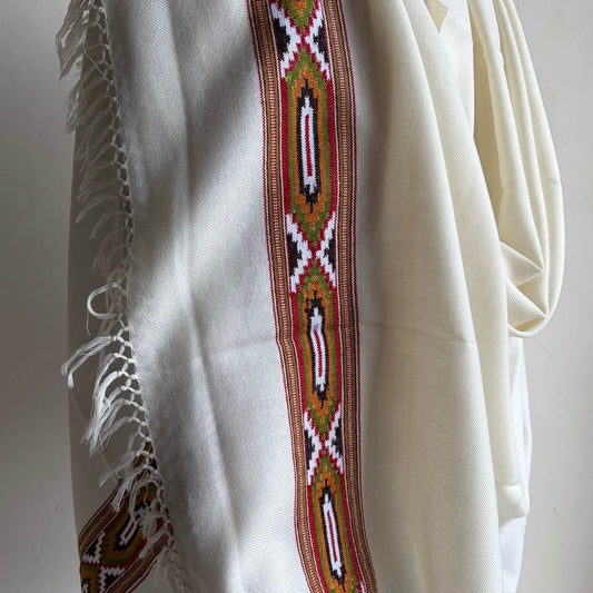 Handwoven Kullu Patti Polywool Shawl Cream