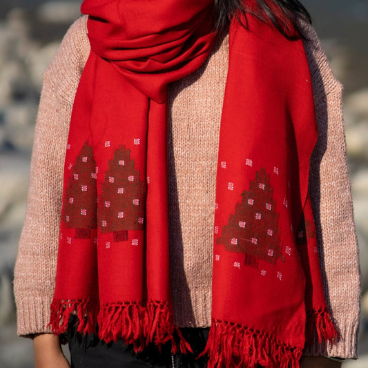 The Red Snowy Christmas Tree Shawl