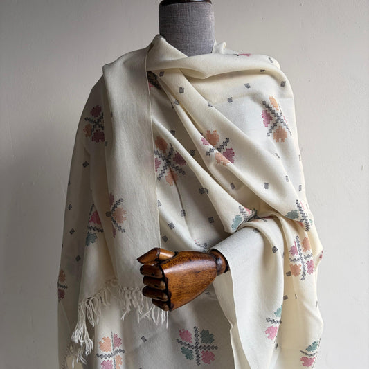 Handloom Pure Merino Wool Shawl (off white)