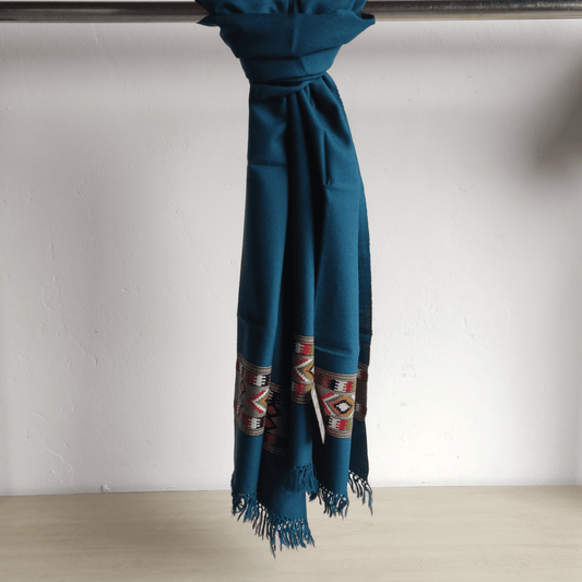 Hand Woven Pure Merino Wool Kullu Stole- teal