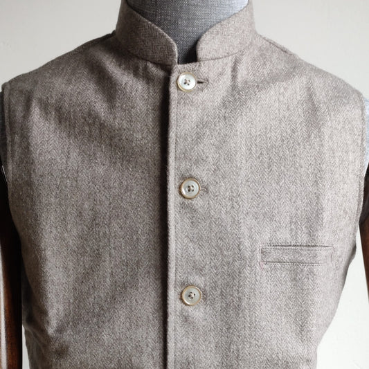Men's Herringbone Light Grey Woolen Nehru Jacket