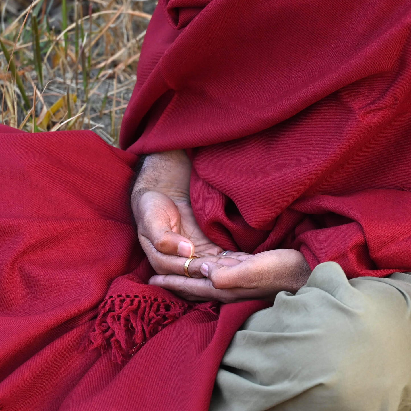 maroon meditaton shawl fabric