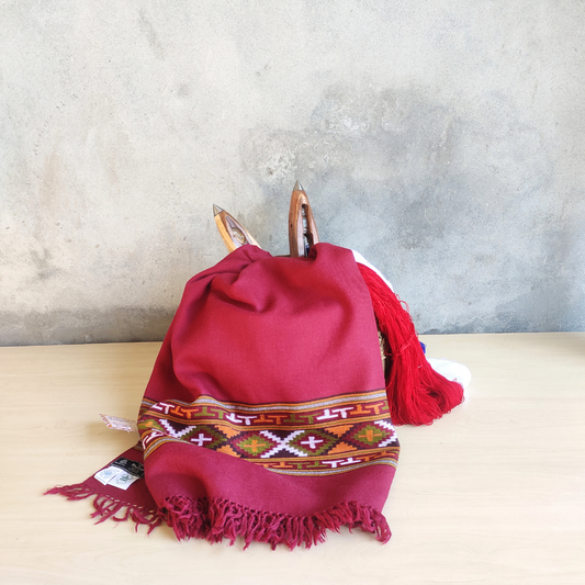 Women's Hand Woven Wool Kullu Shawl- Maroon