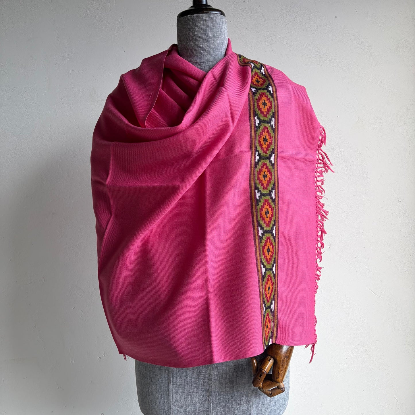 Hand Woven Polywool Kullu Stole Pink