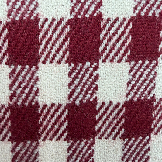 Pure Merino Wool Checkered Twill Fabric - Maroon & Off-White