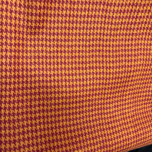 Pure Merino Wool Houndstooth Fabric - Mustard & Maroon