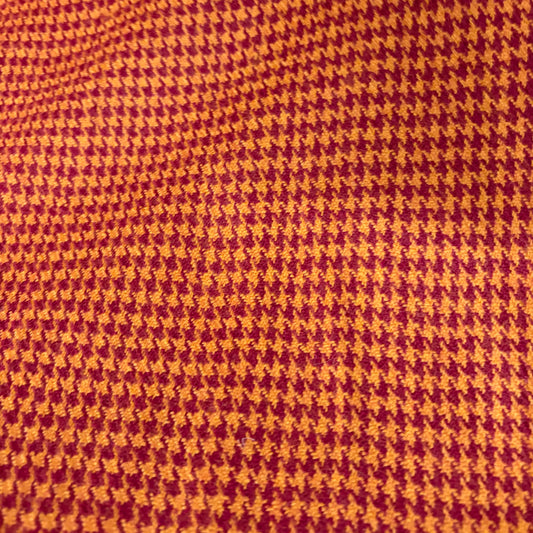 Pure Merino Wool Houndstooth Fabric - Mustard & Maroon