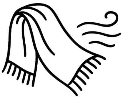 Black and white line drawing of a scarf
