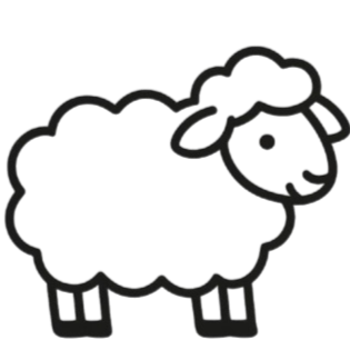 Simple black and white line drawing of a sheep on a white background