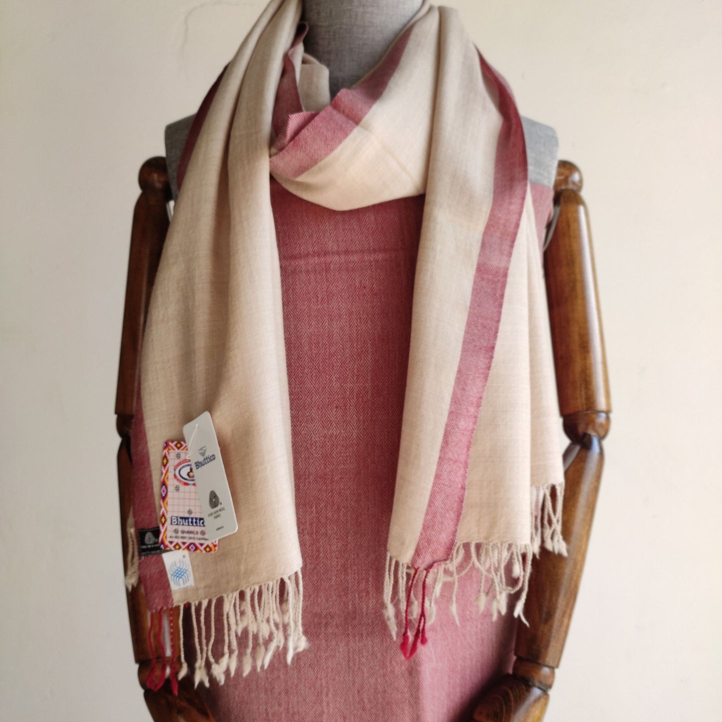 Women's winter suit in pink color and beige shawl