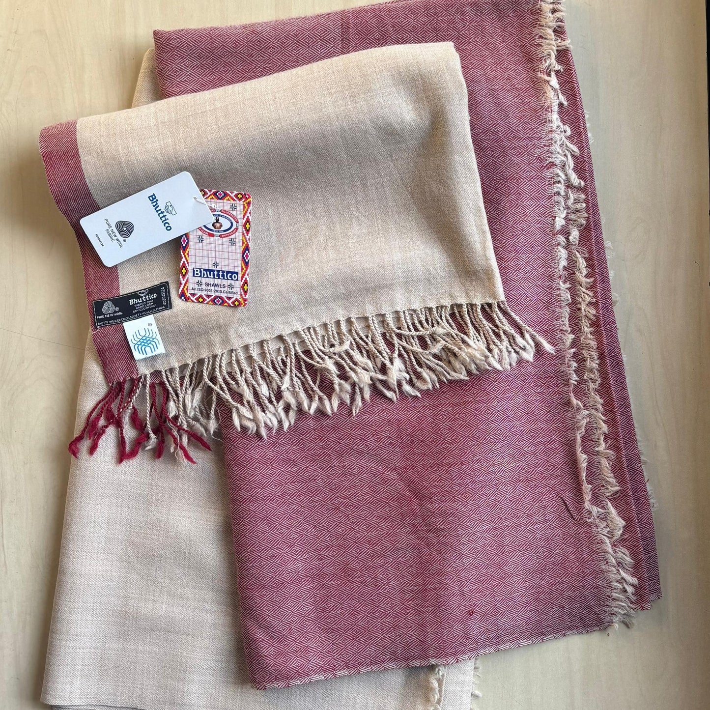 Women's winter suit with shawl in pink and beige color