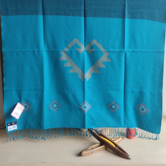 Hand Woven Pure Merino Wool Kullu Shawl-Blue