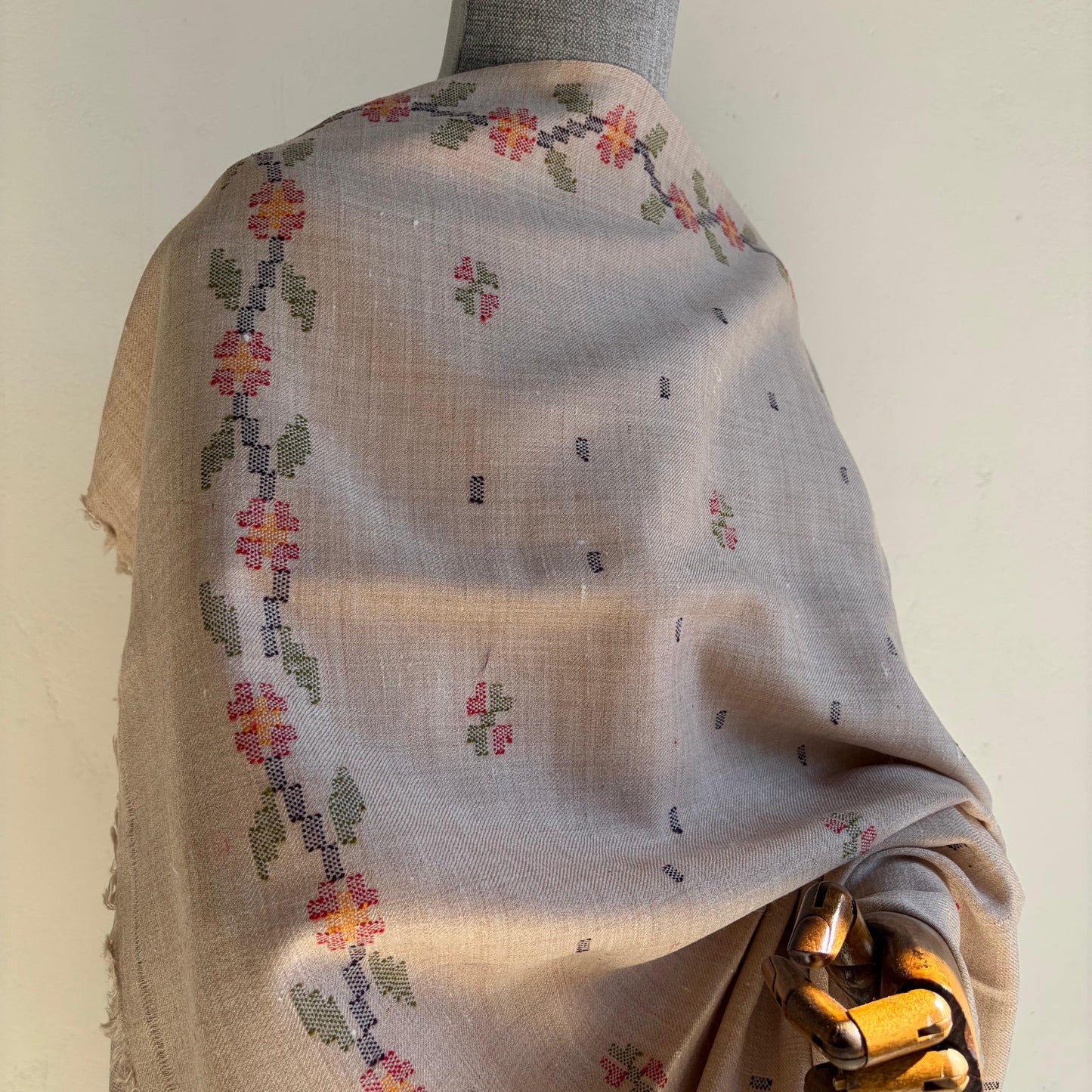 Handwoven Angora and Wool Blend Shawl (Beige)